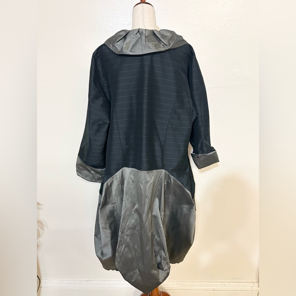 SHE’S CRAZY Black & Grey Pinstripe Long Sleeve Opera Coat Jacket w/Tie Closure - Picture 3 of 4